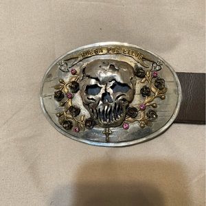 Virgin Saints and Angels belt buckle with brown leather